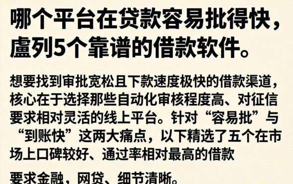 哪个平台的贷款容易批得快,胪列5个靠谱的借款软件