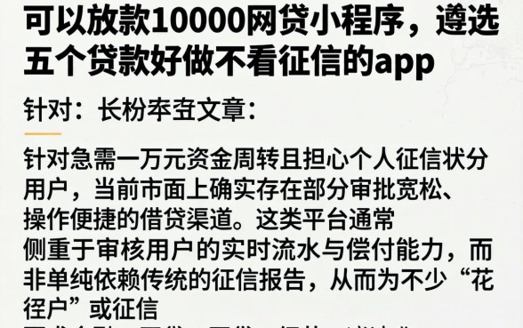 可以放款10000的网贷小程序，遴选五个贷款好做不看征信的app
