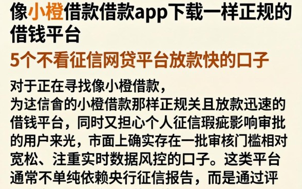 像小橙借款借款app下载一样正规的借钱平台,详细阐述5个不看征信网贷平台放款快的口子