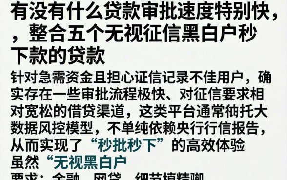 有没有什么贷款审批速度特别快，整合五个无视征信黑白户秒下款的贷款