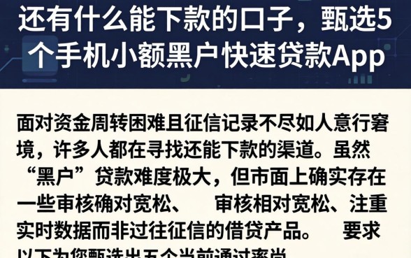 还有什么能下款的口子，甄选5个手机小额黑户快速贷款app