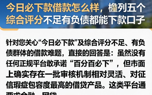 今日必下款借款怎么样，胪列五个综合评分不足有负债都能下款口子