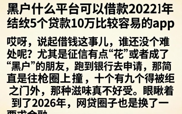 黑户什么平台可以借款2026年,细致阐述5个贷款10万比较容易的app