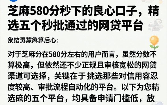 芝麻580分秒下的良心口子,精选五个秒批通过的网贷平台
