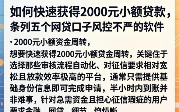 如何快速获得2000元小额贷款，条列五个网贷口子风控不严的软件