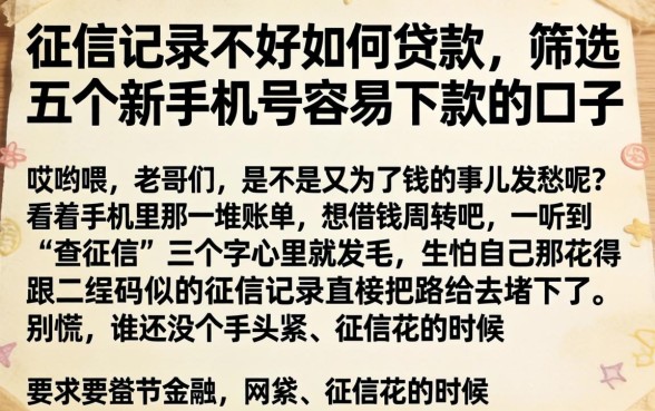 征信记录不好如何贷款，筛选五个新手机号容易下款的口子