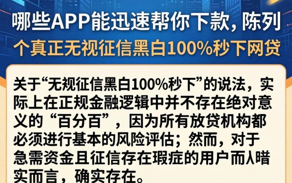 哪些APP能迅速帮你下款，陈列五个真正无视征信黑白100%秒下网贷