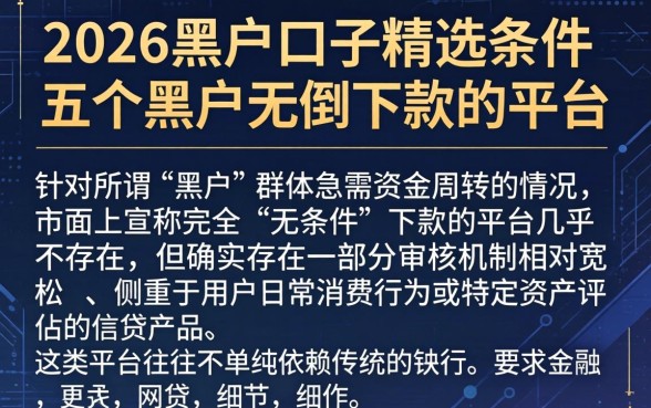 2026黑户口子精选条件,概括五个黑户无条件下款的平台