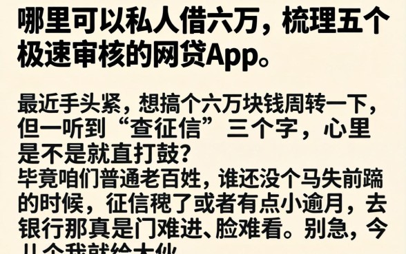哪里可以私人借六万，梳理五个极速审核的网贷app
