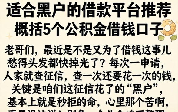 适合黑户的借款平台推荐，概括5个公积金借钱口子