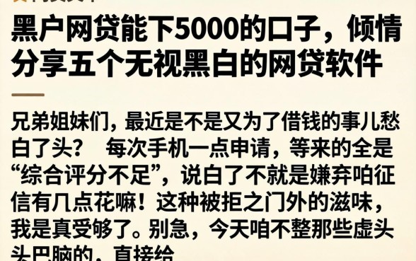 黑户网贷能下5000的口子,倾情分享五个无视黑白的网贷软件