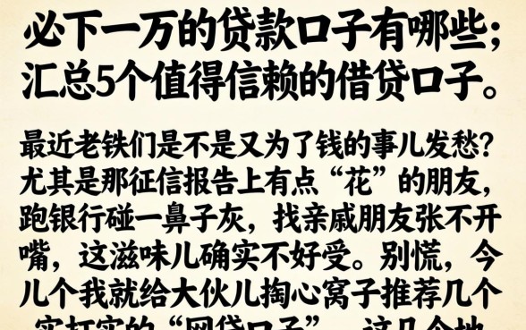 必下一万的贷款口子有哪些，汇总5个值得信赖的借贷口子