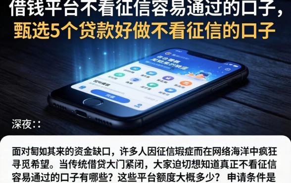借钱平台不看征信容易通过的口子，甄选5个贷款好做不看征信的口子
