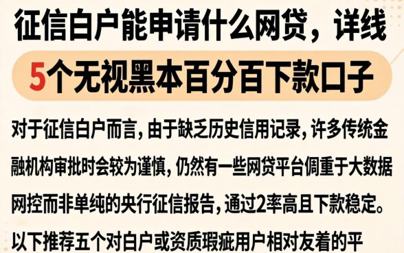 征信白户能申请什么网贷，详尽说明5个无视黑户百分百下款口子