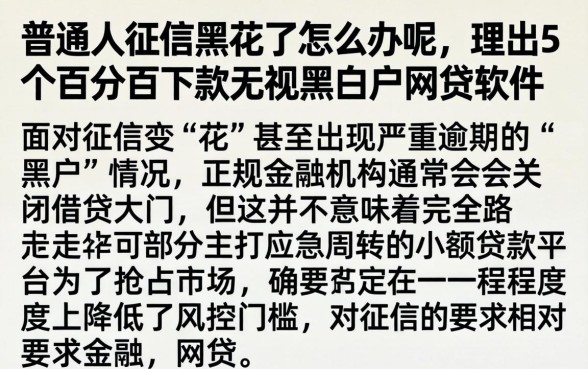 普通人征信黑花了怎么办呢,理出5个百分百下款无视黑白户网贷软件