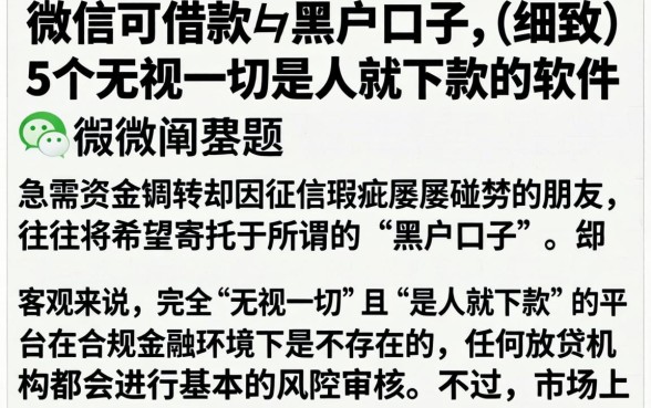 微信可借款的黑户口子，细致阐述5个无视一切是人就下款的软件