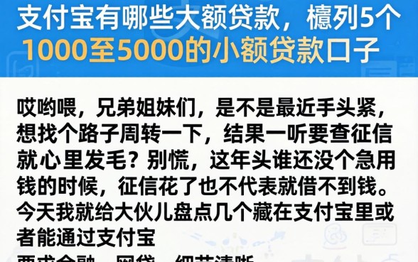 支付宝有哪些大额贷款，胪列5个1000至5000的小额贷款口子