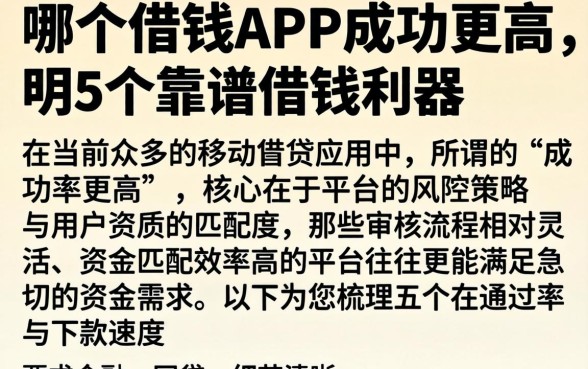 哪个借钱APP成功率更高，详尽说明5个靠谱借钱利器