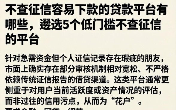 不查征信容易下款的贷款平台有哪些，遴选5个低门槛不查征信的平台