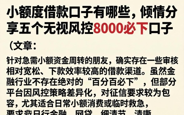 小额度借款口子有哪些,倾情分享五个无视风控8000必下口子
