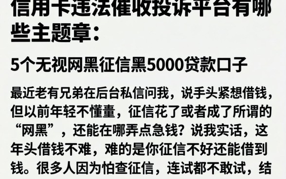 信用卡违法催收投诉平台有哪些，详尽说明5个无视网黑征信黑5000贷款口子