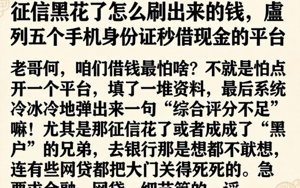 征信黑花了怎么刷出来的钱，胪列五个手机身份证秒借现金的平台