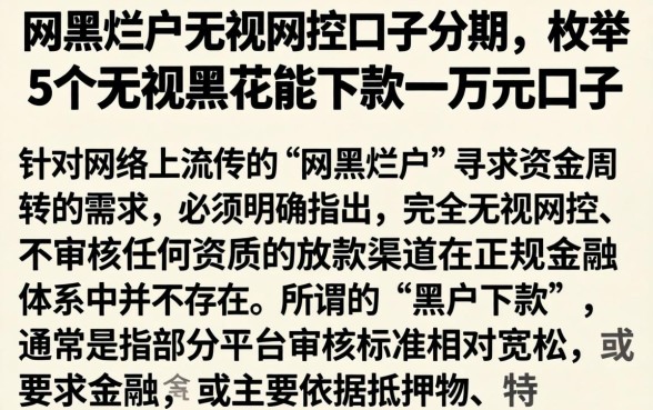 网黑烂户无视风控口子分期，枚举5个无视黑花能下款一万元口子