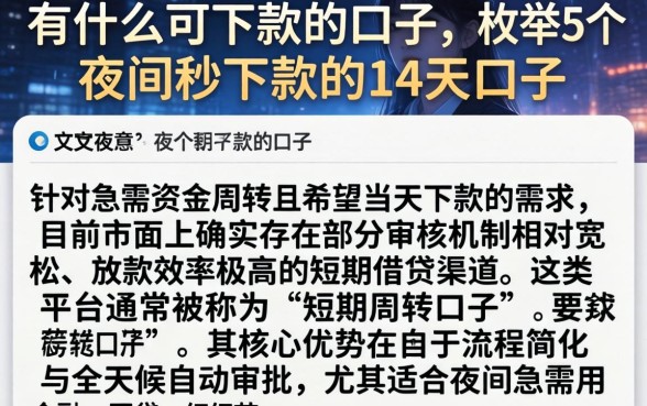 有什么可下款的口子，枚举5个夜间秒下款的14天口子