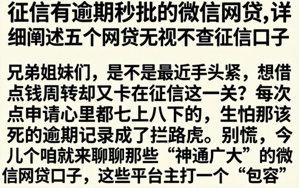 征信有逾期秒批的微信网贷，详细阐述五个网贷无视不查征信口子