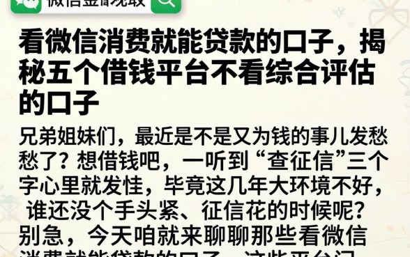 看微信消费就能贷款的口子,揭秘五个借钱平台不看综合评估的口子