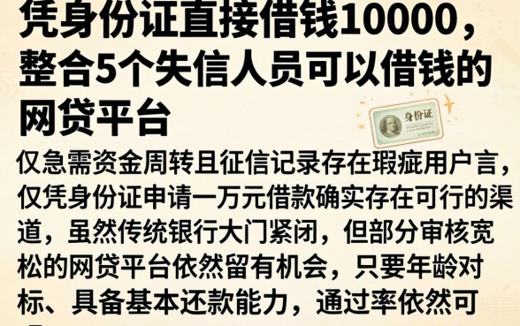 凭身份证直接借钱10000，整合5个失信人员可以借钱的网贷平台