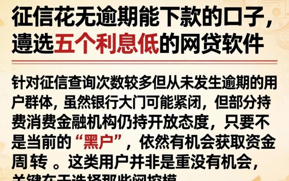 征信花无逾期能下款的口子,遴选五个利息低的网贷软件