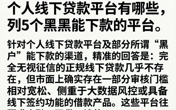个人线下贷款平台有哪些，胪列5个黑户能下款的平台