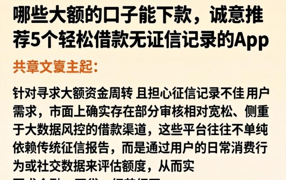 哪些大额的口子能下款，诚意推荐5个轻松借款无征信记录的app