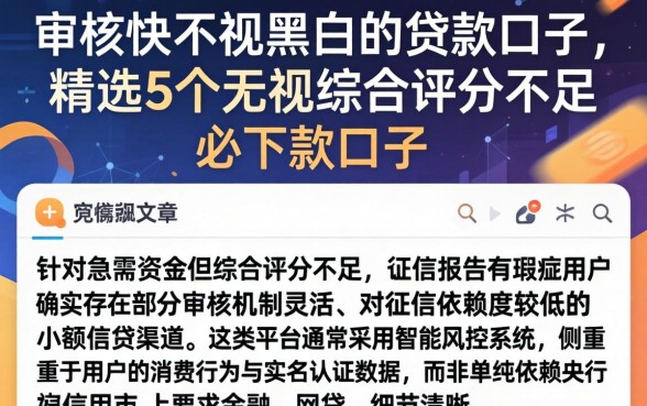 审核快无视黑白的贷款口子，精选5个无视综合评分不足必下款口子