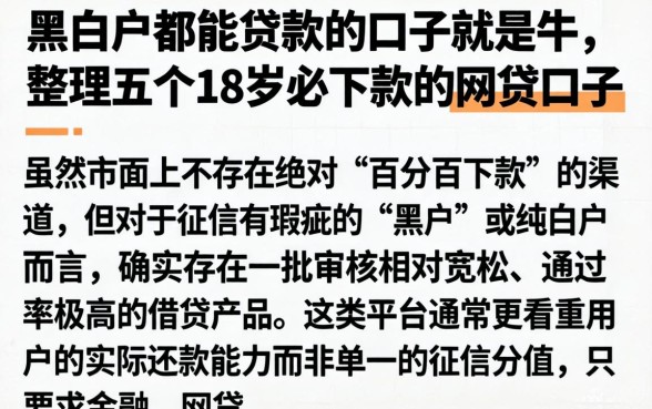 黑白户都能贷款的口子就是牛，整理五个18岁必下款的网贷口子