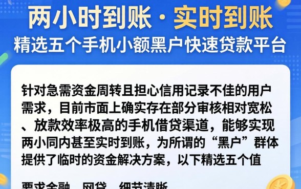 两小时到账和实时到账，精选五个手机小额黑户快速贷款平台