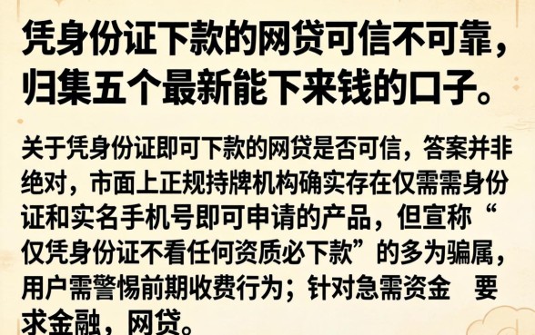 凭身份证下款的网贷可信不可靠,归集五个最新能下来钱的口子
