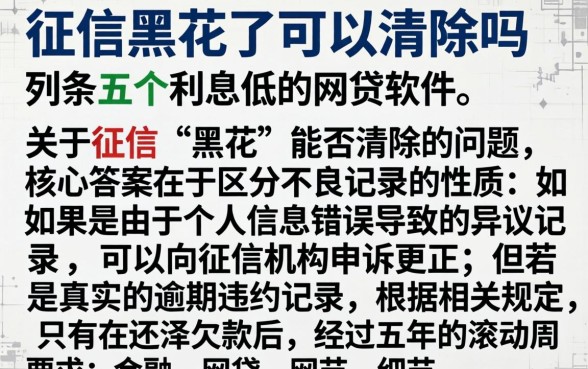 征信黑花了可以清除吗，条列五个利息低的网贷软件