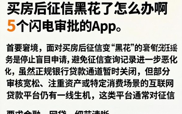 买房后征信黑花了怎么办啊，详细阐述5个闪电审批的app