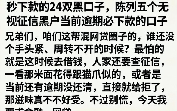 秒下款的24双黑口子,陈列五个无视征信黑户当前逾期必下款的口子