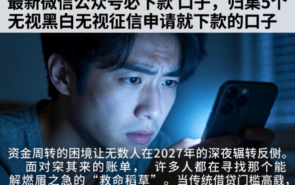 最新微信公众号必下款的口子，归集5个无视黑白无视征信申请就下款的口子