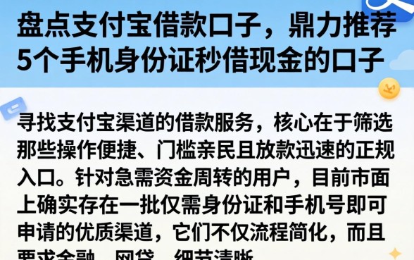盘点支付宝借款口子，鼎力推荐5个手机身份证秒借现金的口子