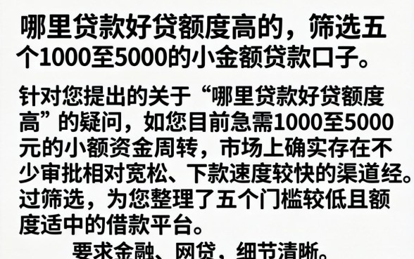 哪里贷款好贷额度高的，筛选五个1000至5000的小额贷款口子