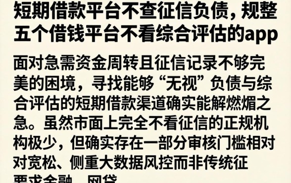 短期借款平台不查征信负债，规整五个借钱平台不看综合评估的app