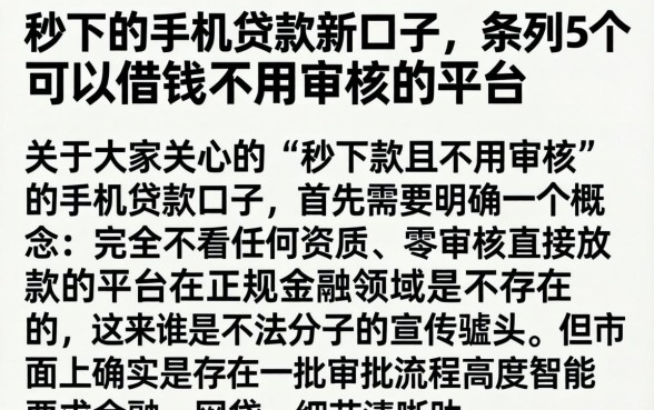 秒下的手机贷款新口子，条列5个可以借钱不用审核的平台
