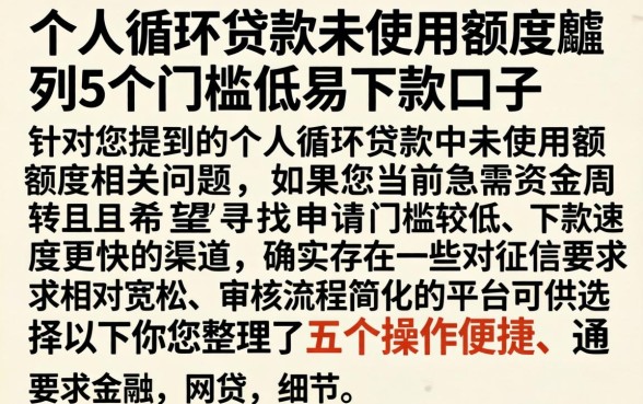 个人循环贷款未使用额度，胪列5个门槛低易下款口子