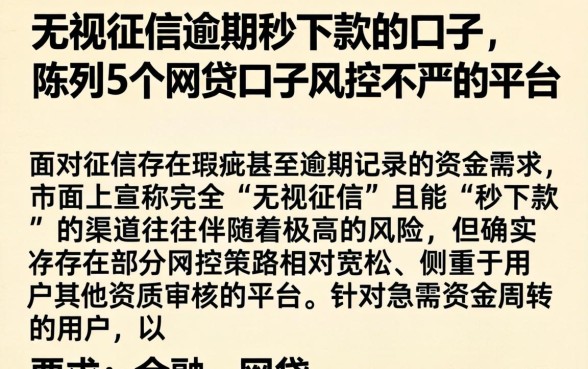 无视征信逾期秒下款的口子,陈列5个网贷口子风控不严的平台