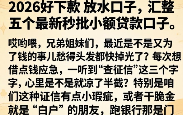2026好下款的放水口子，汇整五个最新秒批小额贷款口子