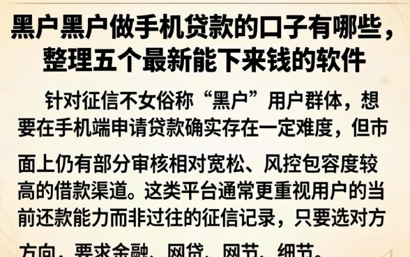 黑户黑户做手机贷款的口子有哪些，整理五个最新能下来钱的软件